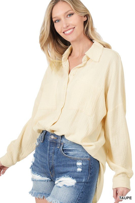 Oversized Raw Edge Shirt - Global Village Kailua Boutique