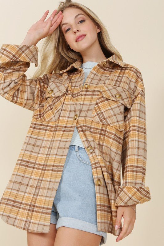 Plaid shacket with pockets - Global Village Kailua Boutique