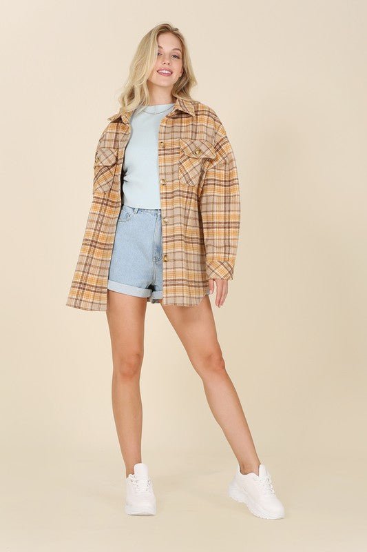 Plaid shacket with pockets - Global Village Kailua Boutique