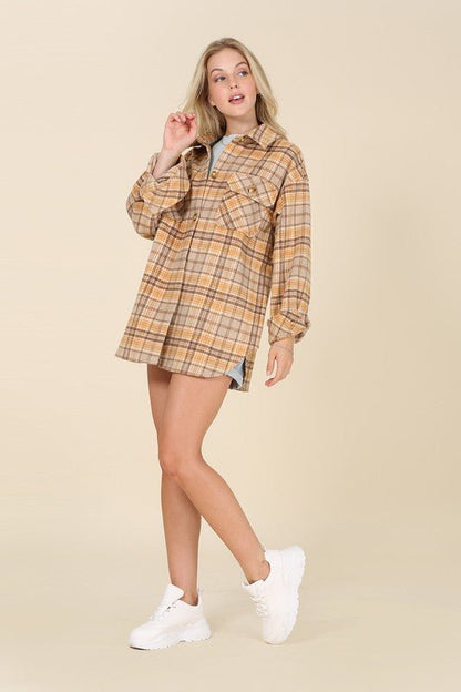 Plaid shacket with pockets - Global Village Kailua Boutique