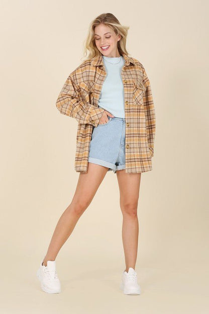 Plaid shacket with pockets - Global Village Kailua Boutique