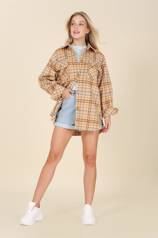 Plaid shacket with pockets - Global Village Kailua Boutique