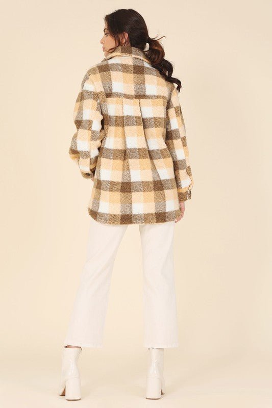 Plaid sherpa jacket with pockets - Global Village Kailua Boutique