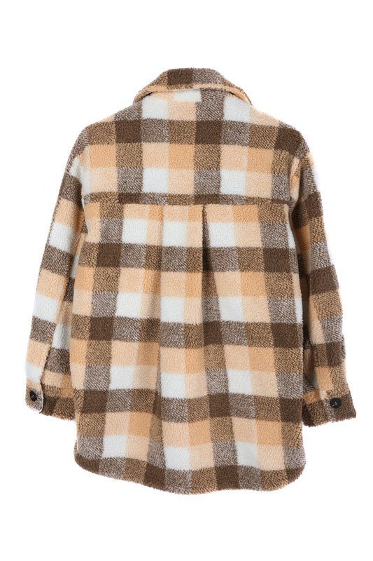 Plaid sherpa jacket with pockets - Global Village Kailua Boutique