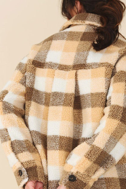 Plaid sherpa jacket with pockets - Global Village Kailua Boutique