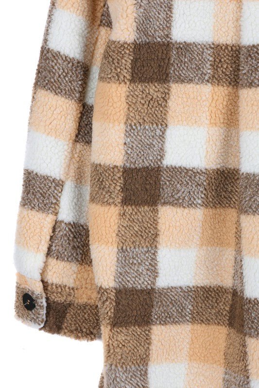 Plaid sherpa jacket with pockets - Global Village Kailua Boutique