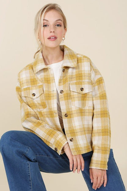 Plaid short shacket with pockets - Global Village Kailua Boutique