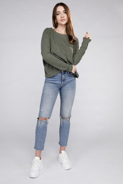 Ribbed Dolman Long Sleeve Sweater - Global Village Kailua Boutique