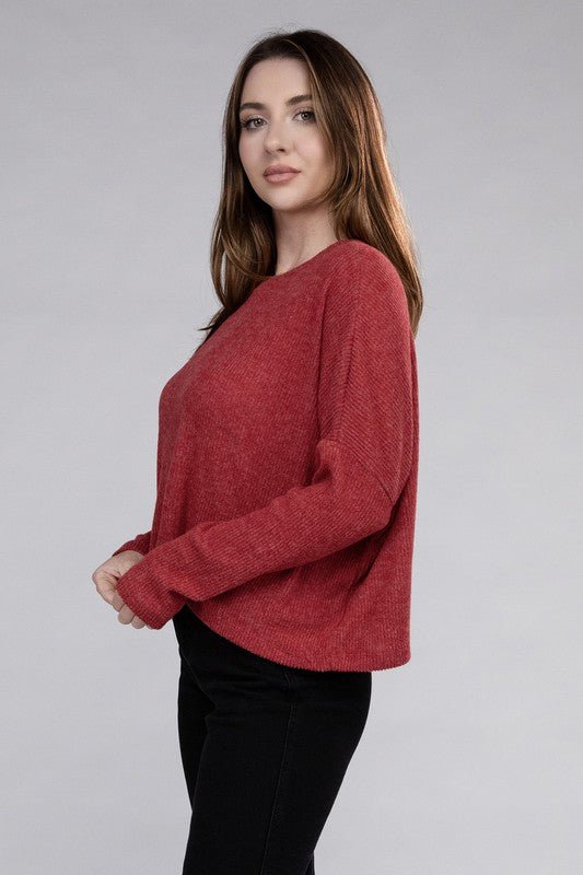 Ribbed Dolman Long Sleeve Sweater - Global Village Kailua Boutique