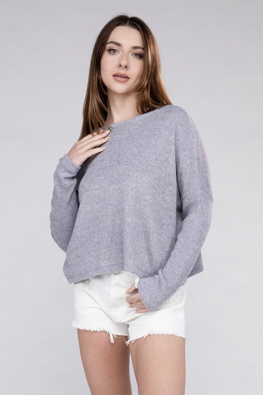 Ribbed Dolman Long Sleeve Sweater - Global Village Kailua Boutique