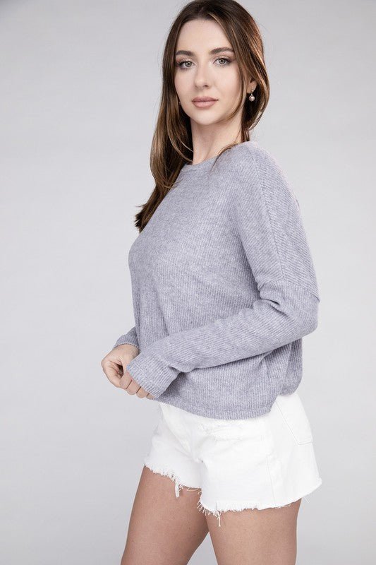 Ribbed Dolman Long Sleeve Sweater - Global Village Kailua Boutique