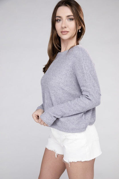 Ribbed Dolman Long Sleeve Sweater - Global Village Kailua Boutique