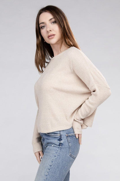 Ribbed Dolman Long Sleeve Sweater - Global Village Kailua Boutique