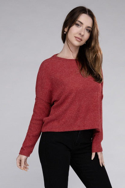 Ribbed Dolman Long Sleeve Sweater - Global Village Kailua Boutique