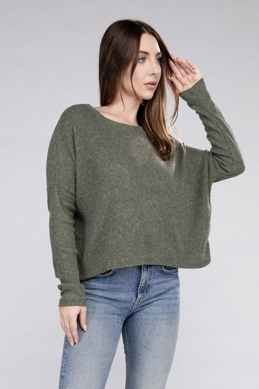 Ribbed Dolman Long Sleeve Sweater - Global Village Kailua Boutique