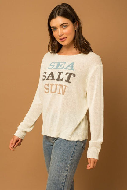 Round Neck Long Sleeve Sea Salt Sun Sweater - Global Village Kailua Boutique