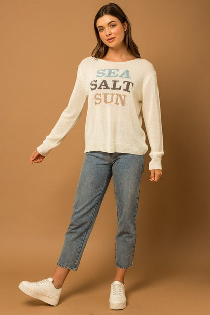 Round Neck Long Sleeve Sea Salt Sun Sweater - Global Village Kailua Boutique