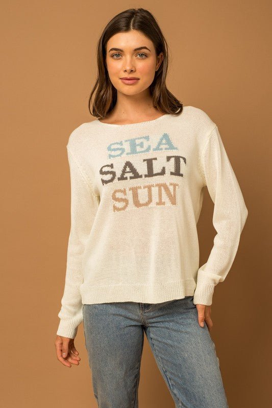 Round Neck Long Sleeve Sea Salt Sun Sweater - Global Village Kailua Boutique