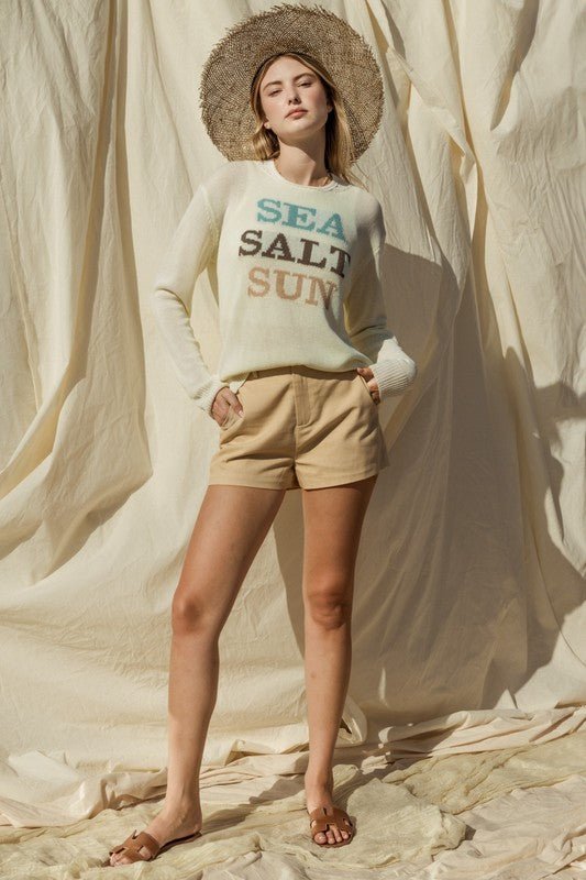 Round Neck Long Sleeve Sea Salt Sun Sweater - Global Village Kailua Boutique