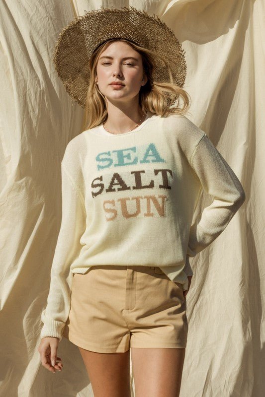 Round Neck Long Sleeve Sea Salt Sun Sweater - Global Village Kailua Boutique