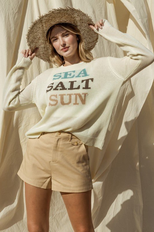 Round Neck Long Sleeve Sea Salt Sun Sweater - Global Village Kailua Boutique