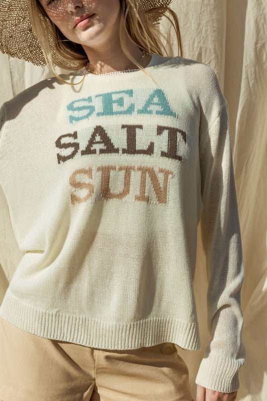 Round Neck Long Sleeve Sea Salt Sun Sweater - Global Village Kailua Boutique