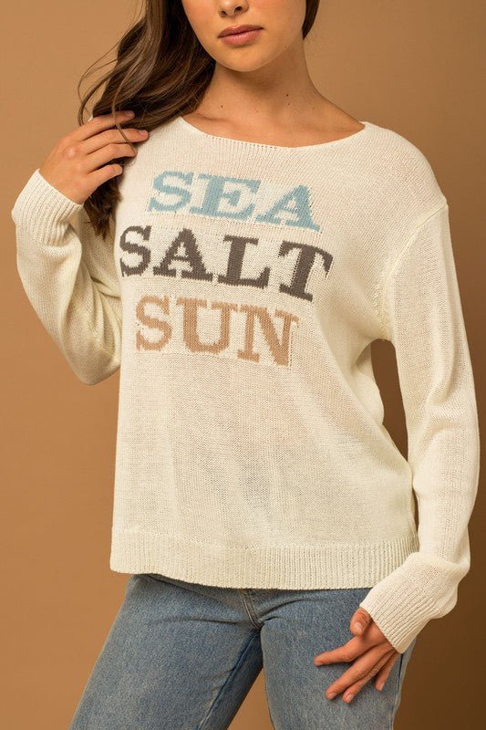 Round Neck Long Sleeve Sea Salt Sun Sweater - Global Village Kailua Boutique