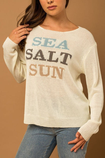 Round Neck Long Sleeve Sea Salt Sun Sweater - Global Village Kailua Boutique