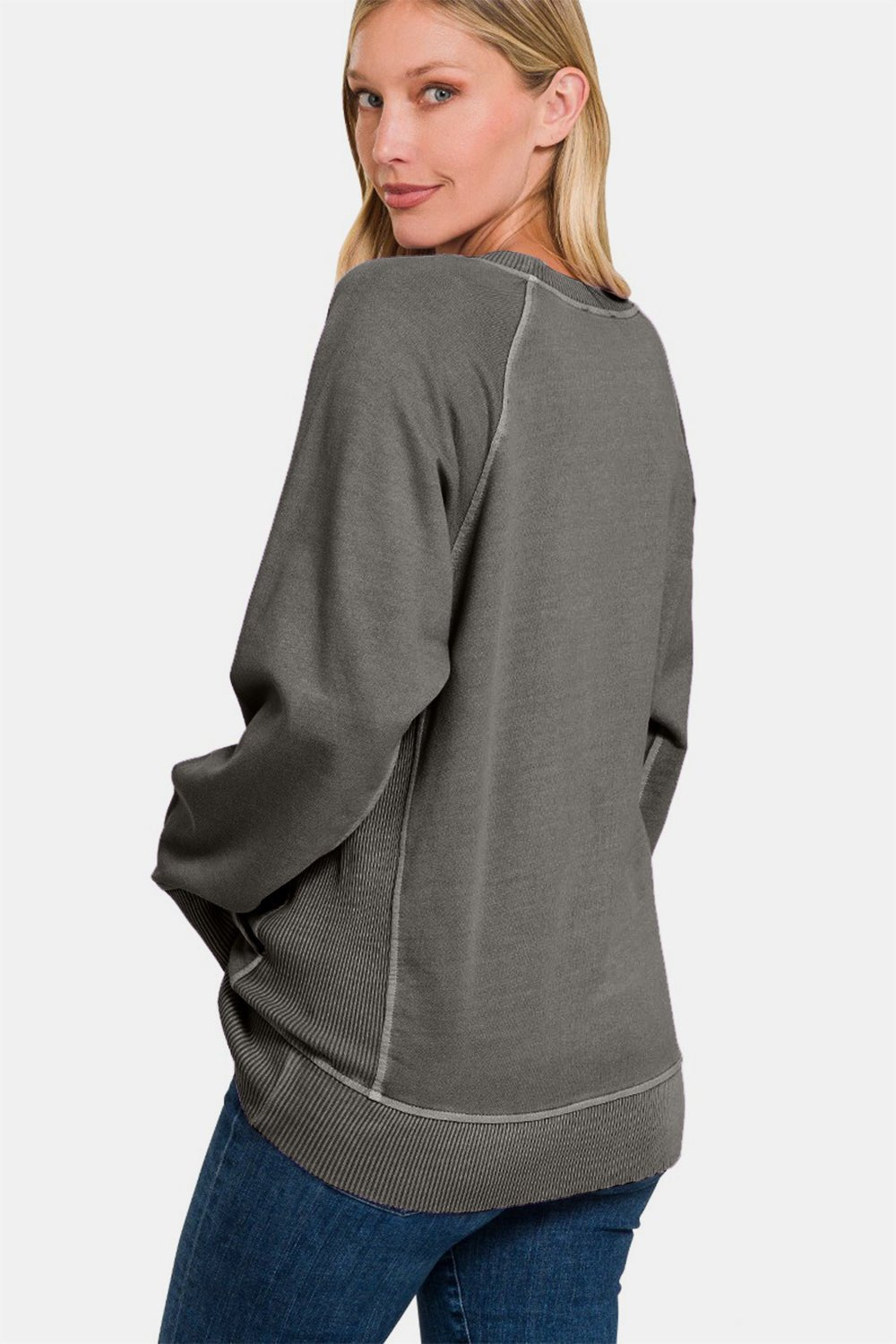 Round Neck Sweatshirt with Pockets - Global Village Kailua Boutique