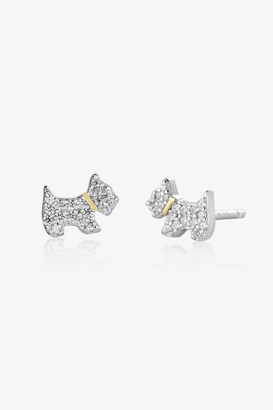 Scottie Dog Zircon 925 Sterling Silver Stud Earrings - Global Village Kailua Boutique