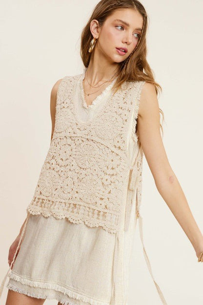 Self Side Tie Detailed Crochet Vest Top - Global Village Kailua Boutique