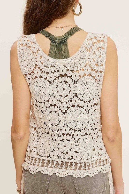 Self Side Tie Detailed Crochet Vest Top - Global Village Kailua Boutique