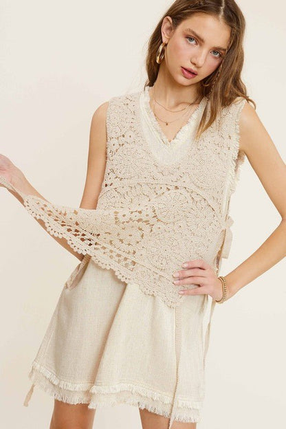 Self Side Tie Detailed Crochet Vest Top - Global Village Kailua Boutique