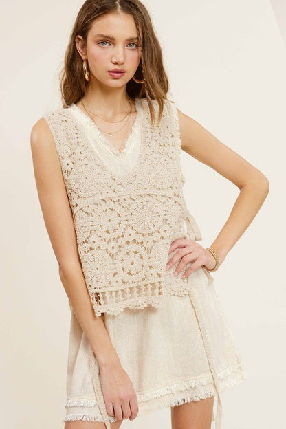 Self Side Tie Detailed Crochet Vest Top - Global Village Kailua Boutique