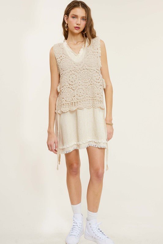 Self Side Tie Detailed Crochet Vest Top - Global Village Kailua Boutique