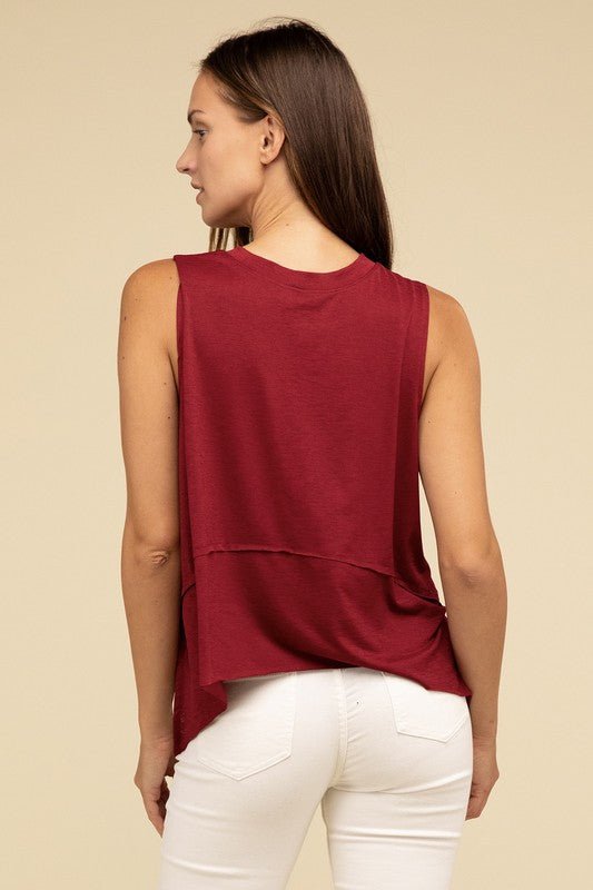 Shark Bite Side Slit Short Sleeveless Top - Global Village Kailua Boutique