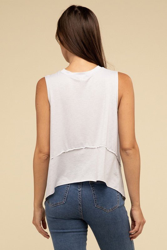 Shark Bite Side Slit Short Sleeveless Top - Global Village Kailua Boutique