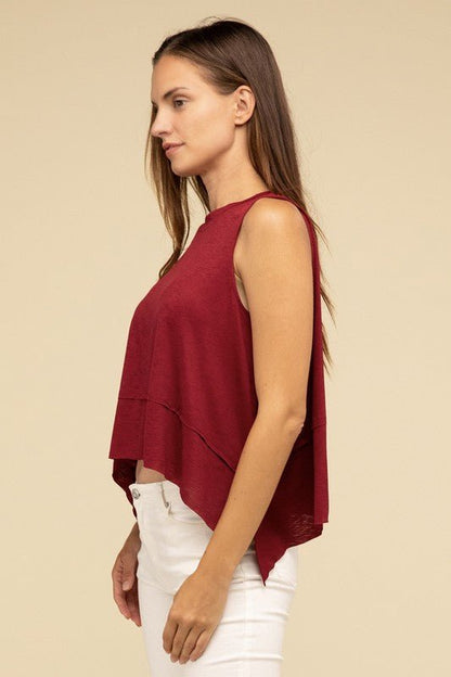 Shark Bite Side Slit Short Sleeveless Top - Global Village Kailua Boutique