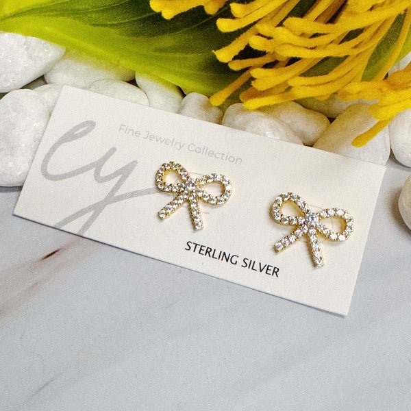 Shine Mini Bow Sterling Silver Earrings - Global Village Kailua Boutique