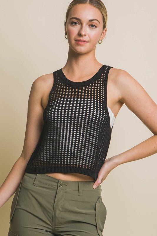 Sleeveless Open Knit Crop Top - Global Village Kailua Boutique