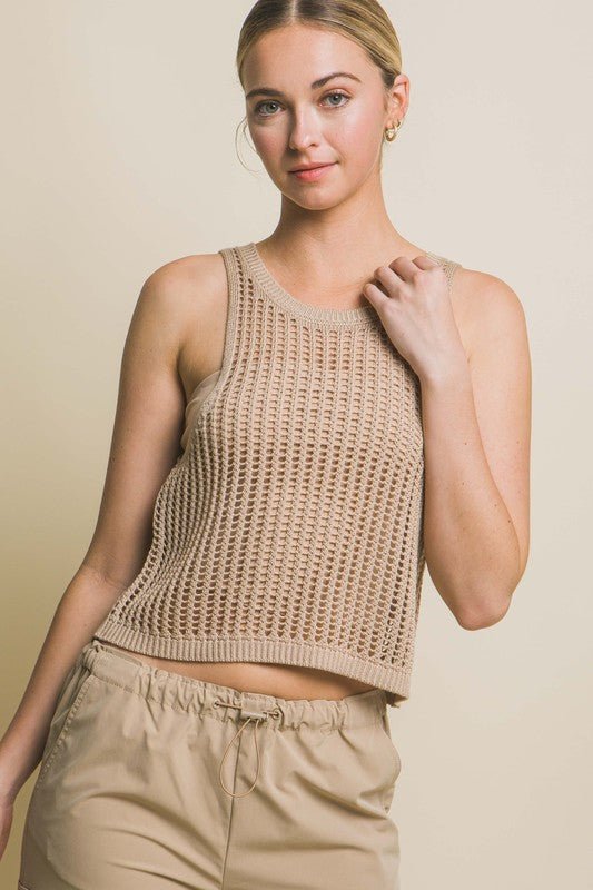 Sleeveless Open Knit Crop Top - Global Village Kailua Boutique