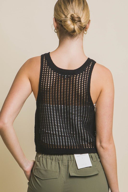 Sleeveless Open Knit Crop Top - Global Village Kailua Boutique