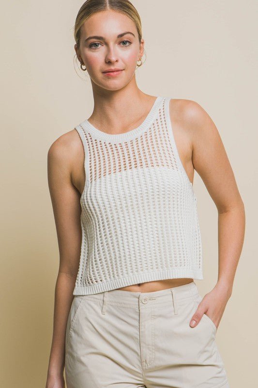 Sleeveless Open Knit Crop Top - Global Village Kailua Boutique