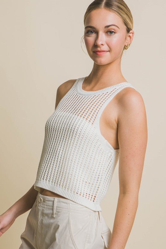 Sleeveless Open Knit Crop Top - Global Village Kailua Boutique