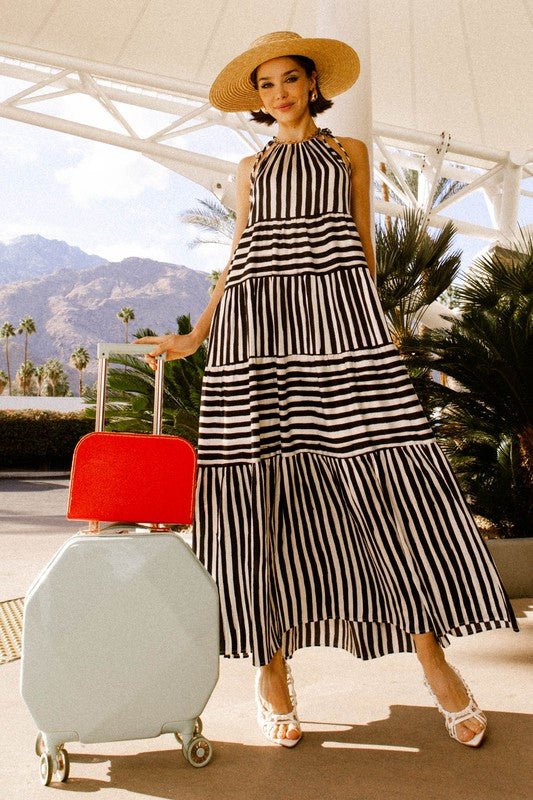 Sleeveless Stripe Maxi Tiered Dress - Global Village Kailua Boutique