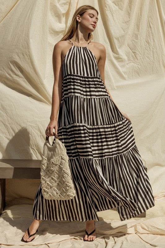 Sleeveless Stripe Maxi Tiered Dress - Global Village Kailua Boutique