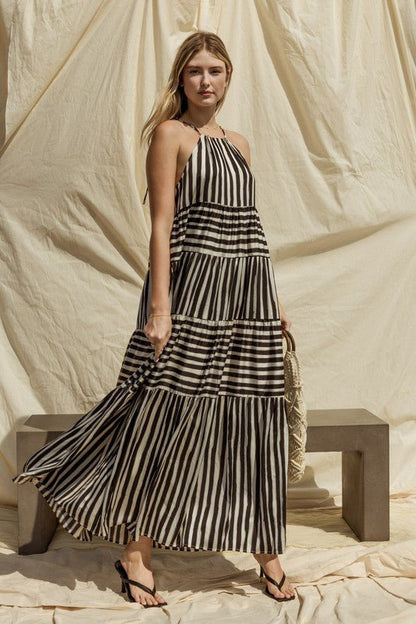 Sleeveless Stripe Maxi Tiered Dress - Global Village Kailua Boutique