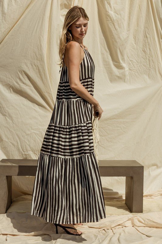 Sleeveless Stripe Maxi Tiered Dress - Global Village Kailua Boutique