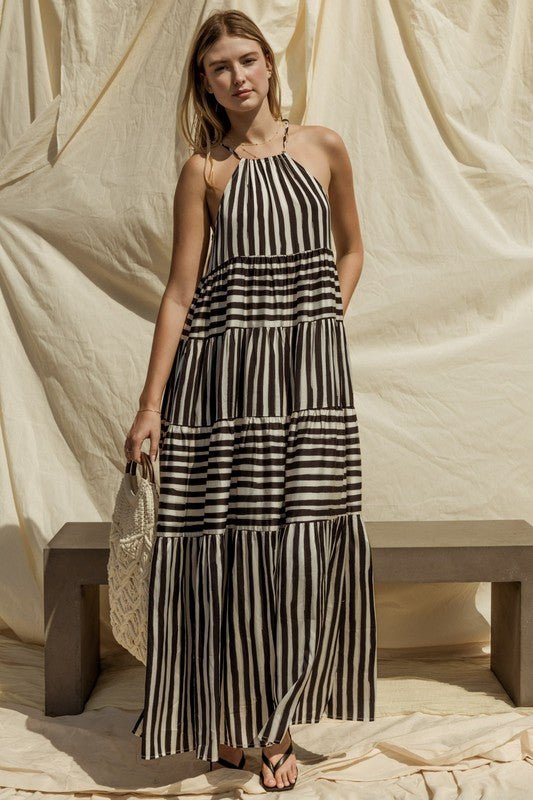 Sleeveless Stripe Maxi Tiered Dress - Global Village Kailua Boutique