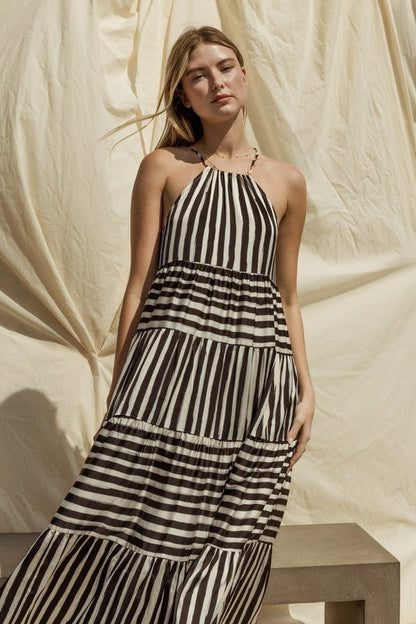 Sleeveless Stripe Maxi Tiered Dress - Global Village Kailua Boutique